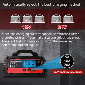 شاحن بطارية السيارة الذكي LVYUAN 20A 12V 24V لبطارية الرصاص الحمضية شاشة ليد شاحن بطارية ذكي أوتوماتيكي بالكامل للشاحنات