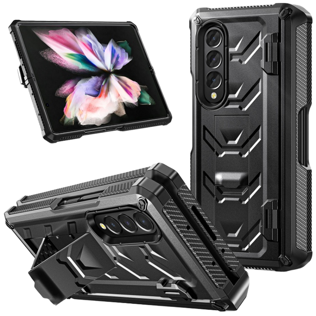 For Samsung Galaxy Z Fold 5 4 3 Phone Cases Full-Body Dual Layer Rugged Case with Built-in Screen Protector Kickstand+S Pen Slot