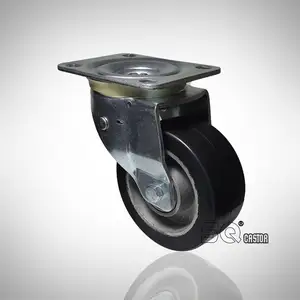 Rodízio giratório e fixo SQ com pneu de roda de borracha sólida elástica em alumínio rodízio 100 125 mm