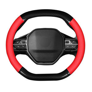 Housse de <span class=keywords><strong>volant</strong></span> de voiture en cuir de vache tressé en fibre de carbone pour Peugeot <span class=keywords><strong>3008</strong></span> 4008 5008 - Product Image 1
