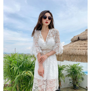 Traje de Baño de Verano para Mujer, Conjunto de Bikini de Tres Piezas, Encaje Blanco, Manga Larga, Conservador, Estilizador, Disimula el Abdomen, Traje de Baño para Aguas Termales - Product Image 5