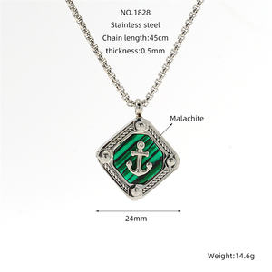 क्लासिक रेट्रो पंक शैली एंकर स्क्वायर पेंडेंट नॉन-फ्डिंग ब्लैक एगेट गोल्ड लेटेड स्टेनलेस स्टील - Product Image 2