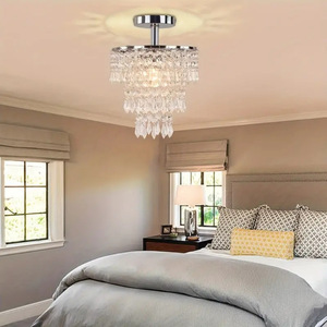 Petit lustre en cristal, luminaire de plafond encastré, gouttes de pluie en cristal, base E26, mini lustre idéal pour la chambre à coucher, le salon - Product Image 3