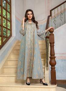 新しいエレガントで通気性のあるイード刺繍入りパーティー用ムスリム女性用ロングスリーブアバヤ、ドバイのイスラム服、春向け - Product Image 6