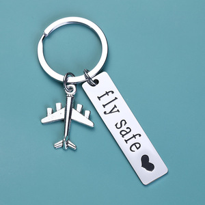 Portachiavi in Acciaio Inossidabile con Ciondolo a Forma di Aereo e Logo Personalizzato, 'Fly Safe Heart I Need You Here with Me', Anelli Portachiavi Tipo Dog Tag - Product Image 3