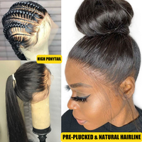 Livraison rapide, perruque en dentelle complète 360 avec cheveux vierges alignés sur la cuticule, lisses et soyeux, queue de cheval haute, avec une ligne de cheveux naturelle