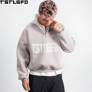Sudadera con cuello simulado y cremallera de un cuarto OEM/ODM para hombre, gris jaspeado con estampado gráfico, de forro polar. Fabricantes de sudaderas con capucha y sudaderas para hombre al por mayor. - Product Image 3