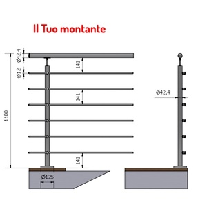Balaustrada vertical redonda y pasamanos, acabado satinado, AISI 316, altura 1,10 m, para 6 vigas - Product Image 1
