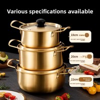 Marmite coréenne multifonction en acier inoxydable doré, best-seller, pour nouilles instantanées, avec couvercle et double poignée, compatible gaz et induction