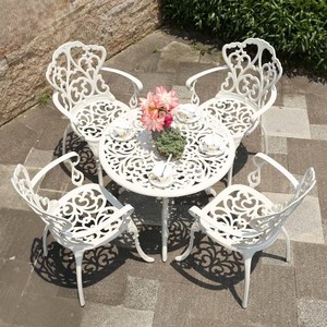 White Outdoor Cast Aluminum <strong>Table</strong> Chair <strong>Small</strong> Coffee Dining Set Casual Aluminum Waterproof UV-Resistant for Courtyard Garden - Product Image 1