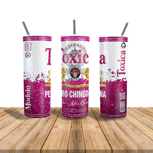 Última portátil personalizada mexicana chingona Soy La Patrona Modelo patrón Skinny Tumbler Wrap 20oz Vaso con tapas y pajitas - Product Image 2