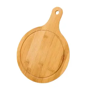 Tagliere per Pizza in legno rotondo in bambù organico piatto con scanalatura a forma di succo