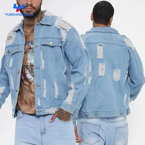 Оптовая продажа, Мужская Уличная одежда YSJY, демисезонная хлопковая синяя джинсовая куртка на заказ, рваные джинсовые мужские куртки