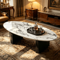Table basse ovale artisanale en pierre artificielle cannelée, sur mesure, sculptée, style antique, moderne, de luxe, écologique pour hôtel