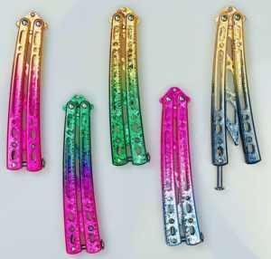 Cuchillo Plegable Tipo Mariposa 3Cr13Uncut Seguro y Confiable, Herramientas de Entrenamiento al Aire Libre, Modelo <span class=keywords><strong>CSGO</strong></span>, Degradado Rosa Azul - Product Image 2