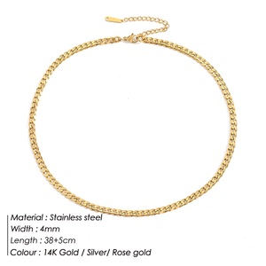 Collana a catena cubana in acciaio inossidabile placcato oro 14K 316L 4MM di larghezza 38cm di lunghezza semplice <span class=keywords><strong>gioielli</strong></span> eleganti per matrimoni regali - Product Image 4