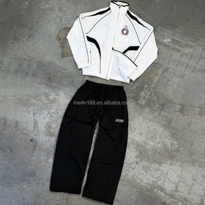Custom 2 Piece Black Strip Zipper Nylon Jackets and Nylon <b>Pants</b> Set Sweat Suit Lightweight Windbreaker Tracksuit Manufacturer - Product Image 1