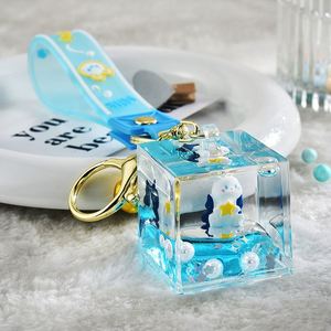 Liquid Floating <b>Key</b> Chain <b>Ring</b> Keyring Pendant Acrylic Creative Cute Cartoon Rabbit Keychain Cartoon Character <b>Key</b> Chains - Product Image 2