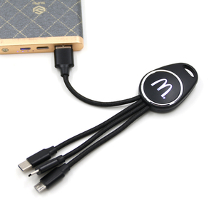 كابل USB 3 في 1 مجدول من النايلون مع شعار مضيء LED للهواتف المحمولة، هدايا ترويجية الأكثر مبيعًا - Product Image 3