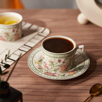 Ensemble tasse à café et soucoupe en céramique vintage, design rétro de luxe, motif tournesol, 240 ml, tasse à café en forme de fleur, boîte cadeau