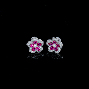 925 <b>silver</b> ruby <b>earrings</b> with five petal flower light luxury <b>earrings</b> - Product Image 3