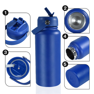 Bouteille d'eau de sport portable de 32 oz, flacons isothermes en métal à double paroi de 18 oz, thermos sous vide avec poignée et couvercles - Product Image 6