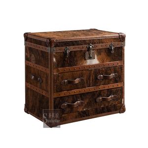 Baule Vintage in Pelle di Vacchetta di Lusso, Mobile Decorativo per Soggiorno, Armadio Antico per Conservazione in <span class=keywords><strong>Vendita</strong></span> - Product Image 1