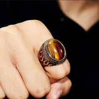 Vente en gros de bague rétro en pierre naturelle sauvage d'oeil de tigre pour hommes bijoux européens et américains Wind Flame Domic pour hommes et femmes