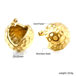 Pendientes de Moda Personalizados, Ligeros e Impermeables, Chapados en Oro de 18K, de Acero Inoxidable, con Diseño de Media Bola Hueca Grande para Mujer - Product Image 5