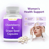 Complément Botanique pour Femmes en Capsules : Complexe de Gattilier et de Pépins de Raisin avec Inositol, Acide Hyaluronique, Isoflavones de Soja et Vitamine E