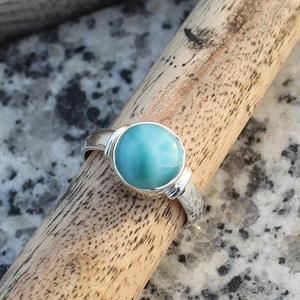 92,5 Plata de Ley Natural azul Larimar piedra preciosa 9mm suave forma redonda hermoso clásico boda anillo de joyería para mujer - Product Image 3