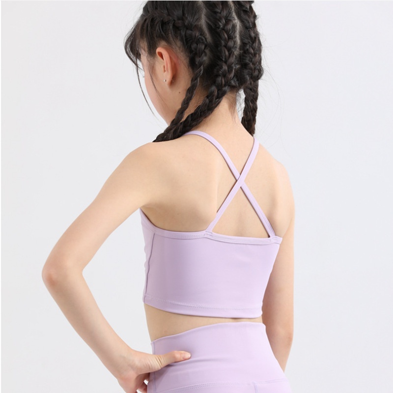 Beautiful Double-Layer Anti-Embarrassment Yoga Top for Girls Lightweight Breathable Fitness Clothes for Summer for Children