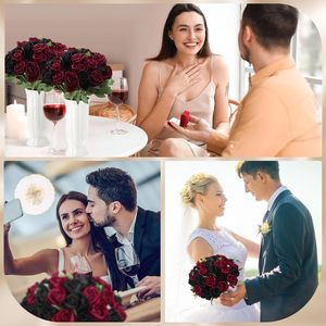 Fleurs artificielles rouges et noires, 36 pétales de <span class=keywords><strong>rose</strong></span> en soie artificielle, longues tiges, pour la Saint-Valentin, bouquet de mariage, décoration de fête à domicile - Product Image 2