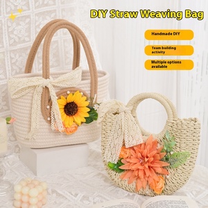 Borsa fatta a mano fai da te in paglia di fiori artificiali fodera in poliestere borsa per eventi di riscaldamento saloni di Team Building regali per feste - Product Image 3