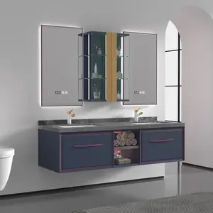 Marocchino rock slab sospeso doppio lavabo in ceramica lavabo smart mirror in legno massello a parete wc mobiletto del bagno vanity set