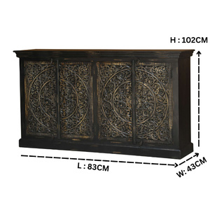 ตู้ข้างเตียงไม้แกะสลักลายแมนดาลา |   ตู้เก็บของโบราณสีดำและสีทอง |   ห้องนั่งเล่นและบุฟเฟ่ต์รับประทานอาหาร - Product Image 5