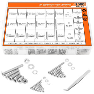 304 Stainless Steel Machine Screws Nuts Washers Kit 1500 Pieces Phillips Countersunk Head M2 M3 M4 Size Assortment - Product Image 1