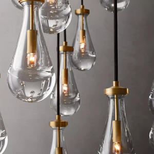 Lustre LED rond en laiton de 60 pouces pour hall d'entrée, villa de luxe, salon, grand lustre moderne en verre en forme de goutte de pluie pour escalier - Product Image 5