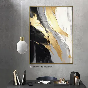 Fabriek Groothandel Handgemaakte Canvas Abstracte Vloeiende Gouden Folie Muur Canvas Olieverf Moderne Huisdecoratie