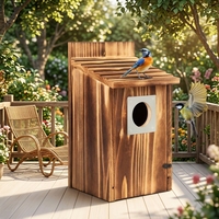 Nichoirs d'extérieur en bois carbonisé avec protection métallique anti-prédateurs pour passagers bleus, moineaux, hirondelles et pinsons