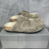 Mules tendance en daim pour couple, chaussures à enfiler sans talon en cuir véritable avec semelle intérieure en liège souple, confortables et antidérapantes, toutes saisons