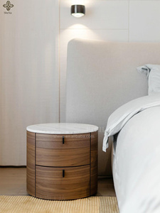 Shexu Modern Luxury Bedroom Furniture 2 Drawers Wood <strong>Round</strong> Nightstand <strong>Bedside</strong> <strong>Table</strong> - Product Image 3