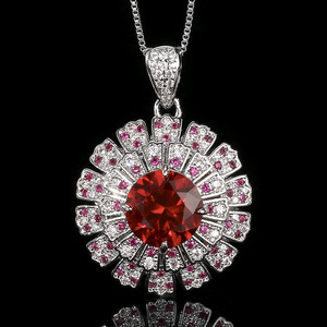 Elegant Fashion Eco-friendly Copper Silver Plated Round Cut 14-10mm Red Zircon Imitation <b>Ruby</b> <b>Necklace</b> 3 Piece Jewelry Set - Product Image 5