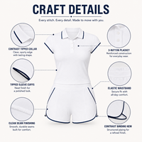 Ensemble deux pièces polo blanc et marine à bordure contrastante pour femme, avec short athlétique décontracté personnalisé