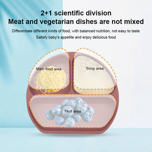Ensemble de vaisselle écologique pour <span class=keywords><strong>bébé</strong></span> 4 pièces en gros sans BPA, assiette divisée par succion en silicone, couvercle, cuillère et fourchette pour l'alimentation des bébés - Product Image 4