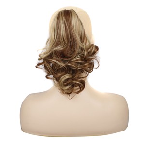 Queue <span class=keywords><strong>de</strong></span> <span class=keywords><strong>cheval</strong></span> courte bouclée en fibre haute température, avec pince, bicolore, style européen et américain, pour <span class=keywords><strong>femme</strong></span> - Product Image 4