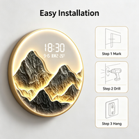 Horloge murale LED en acrylique Fengshui Mountain - Grande horloge numérique circulaire illuminée pour un style chinois moderne