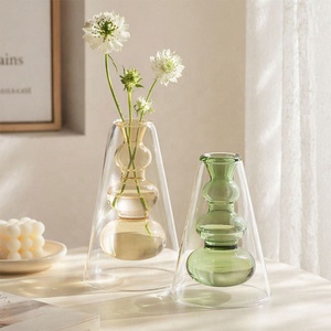 Vases à fleurs hydroponiques en verre borosilicate soufflé à la main, violet, jaune, vert, double couche, colorés, pour la décoration de la maison - Product Image 5