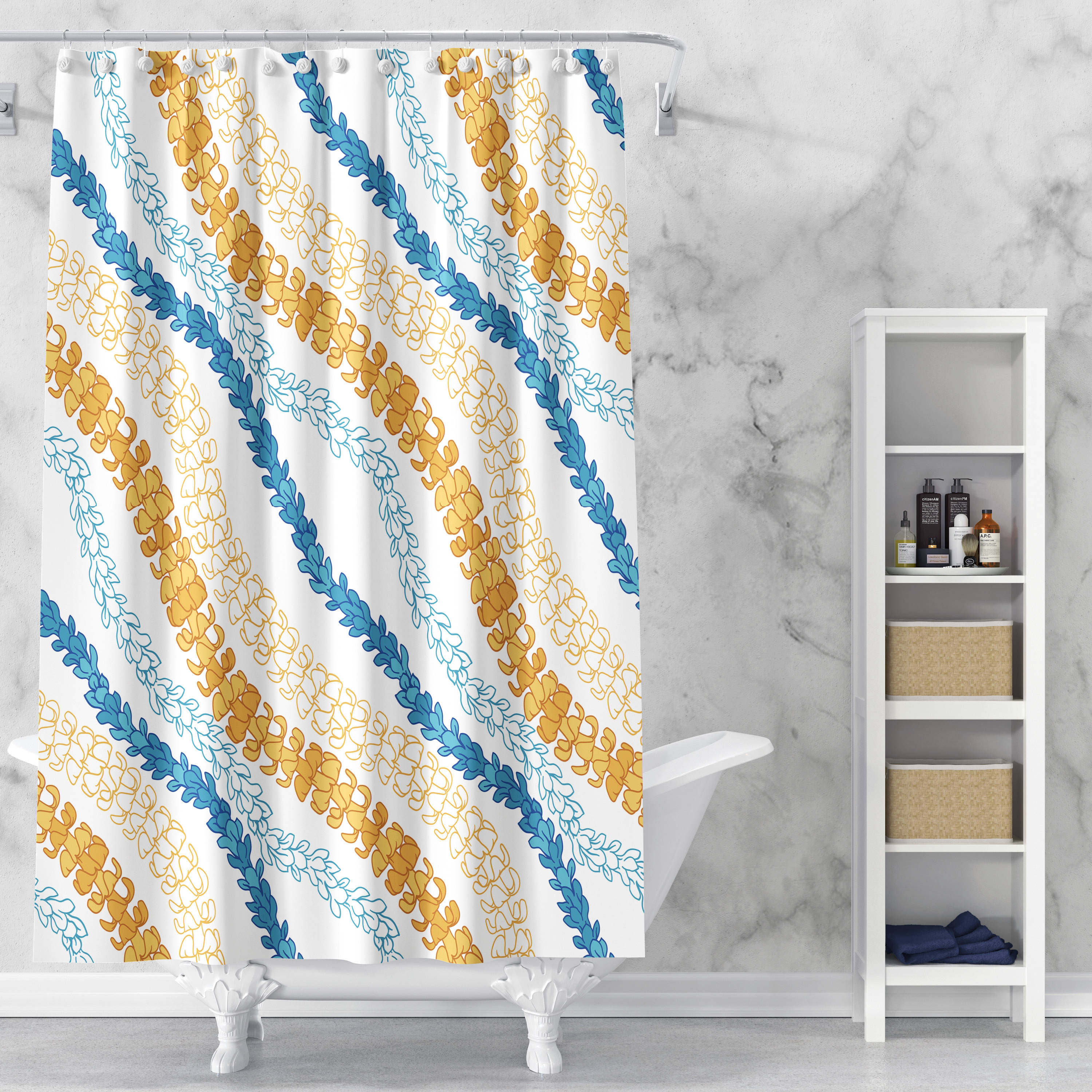 Manufacture of Puakenikeni Flowers Shower Curtain , Ready To Ship Bath Curtain For Hawaii/