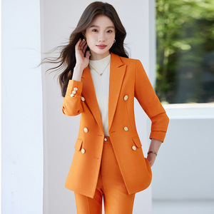 Women's Blue Suit Set Polyester Formal Autumn Anti-Wrinkle Two-Piece OL Style Professional Jacket Pants - Product Image 4